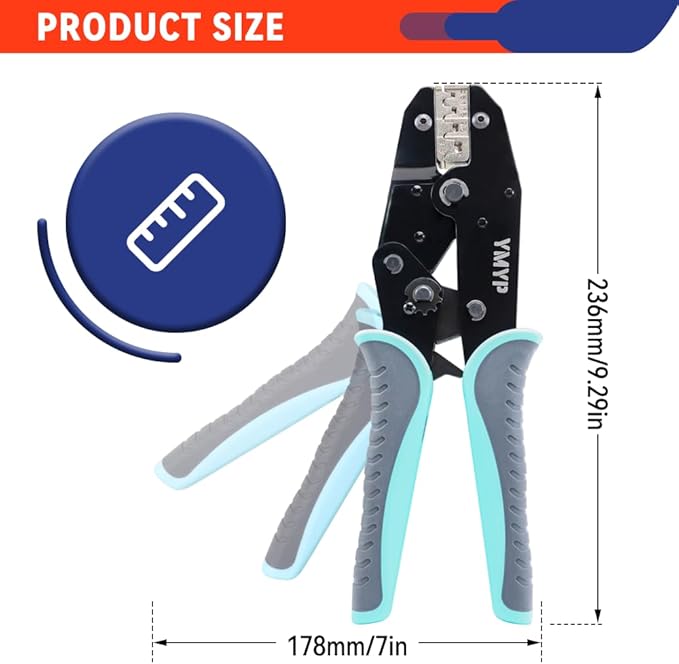 Crimping Tool for Non-Insulated Open Barrel Terminals & Receptacles - Ratcheting Wire Crimper - AWG 20-10 (0.5-6mm²) U-Shaped - Electrical Crimping Tool