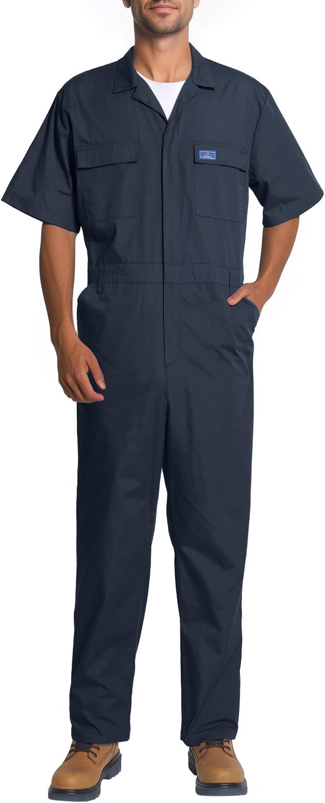 HISEA Coveralls for Men Short Sleeve, Mens Lightweight Mechanic Work Jumpsuit with Pockets, Stain & Wrinkle Resistant