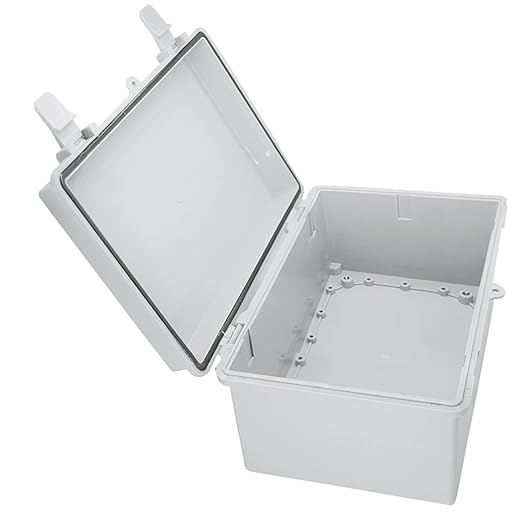 Waterproof Outdoor Electrical Box Junction Box Weatherproof IP67 ABS Plastic Enclosure Switch Router Project Box with 2 Cable Glands Grey 11.4"x7.5"x5.5"