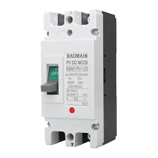 Baomain 63A DC Circuit Breaker 2 Pole 550V, Moulded Case Battery Disconnect Switch for Off-Grid Solar System, Marine Boat Trolling Motor, RV ATV Trailer BMM1PV-125 (63 Amp)