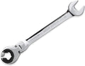 LOSCHEN】1PCS 11/16 Open Flex-Head Ratcheting Wrench, SAE Ratcheting Spanner with 72 Teeth, Chrome Vanadium Steel Tubing Ratchet Spanner