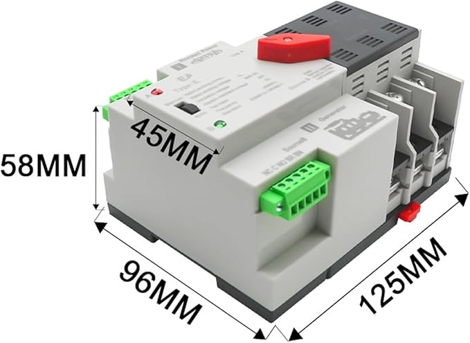 2/3/4P 100A 110V/220V Mini ATS Automatic Transfer Switch Electrical Selector Switch Dual Power Switch PV Solar DIN Rail(2P,220V)