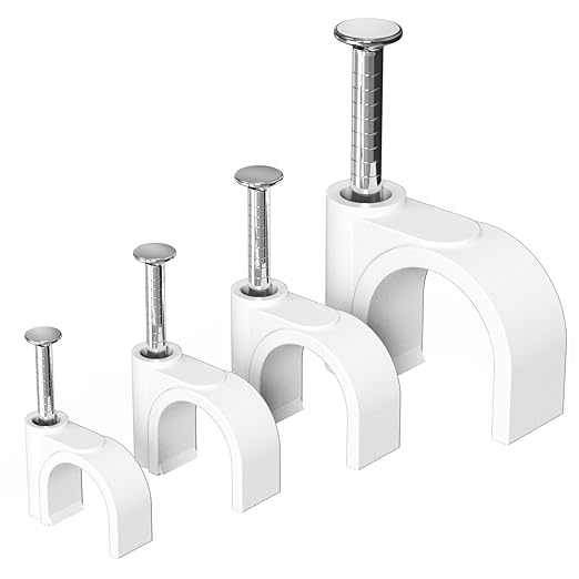 Jadaol Cable Clips with Nails, 400 Pack Cord Wire Clips (5mm 6mm 8mm 10mm), Nail-in Round Cable Tacks for Ethernet Cable, Coaxial, TV, Speaker, Electrical Wire, White