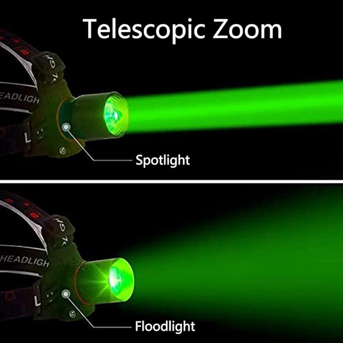 WINDFIRE Green Light Hunting Headlamp Rechargeable, 600 Lumens Bright LED Headlight 3 Modes Tactical Zoomable Headlamps Option for Fishing Night Vision Predator Hunting Coyote Hog