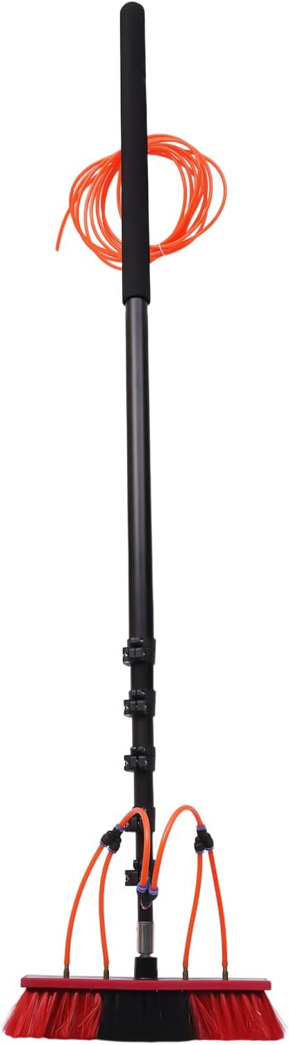 Water Fed Brush, 24FT Poles Solar Panels Window Cleaning Brush Telescopic Pole with 8.2m Water Supply Hose Washing Tool&Brass Connector Switch& 3 Three-Way Split Joints