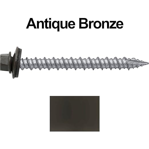 Metal ROOFING SCREWS: (250) 10 x 2" Antique Bronze Hex Head Sheet Metal Roof Screw. Self starting metal to wood siding screws. EPDM washer. Colored head