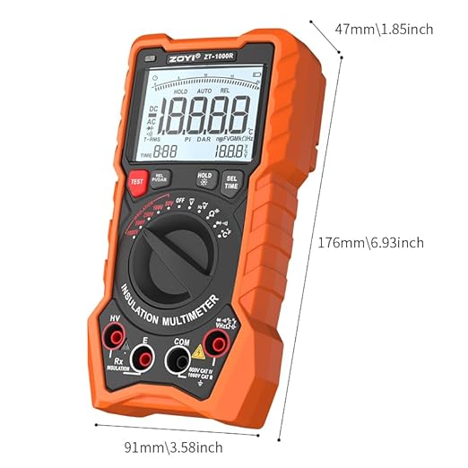 ZOYI ZT-1000R 2-in-1 Megohmmeter 1000V with DAR & Digital Multimeter, Insulation Resistance up to 20GΩ, 19999 Counts, AC/DC Diodes Ohm, TRMS, Auto-Ranging, Backlit LCD Screen, for Professional