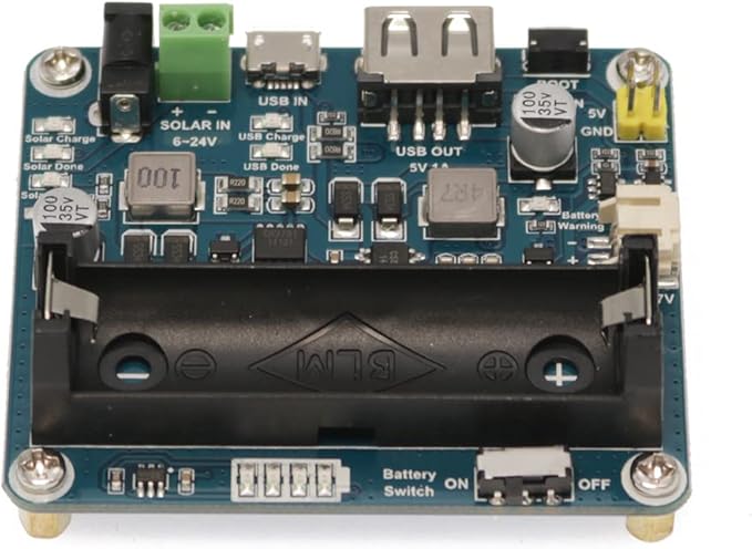 Waveshare Solar Power Management Module for 6V~24V Solar Panel Supports Solar Panel/USB Connection Battery Charging Onboard MPPT Set Switch