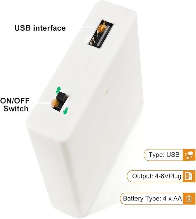 4 AA Battery Holder Case with Switch USB Port for Led Dry Erase Board, Neon Signs, LED Strip 4 Slots 1.5V AA Battery Storage Box with Cover Battery Connector - 2pcs