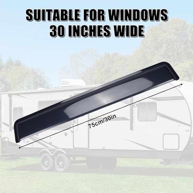RV Visor Deflector, Rain Guard Extra Durable Sun Wind Air Side Vent Window Deflector Fits for 30inch Wide Window