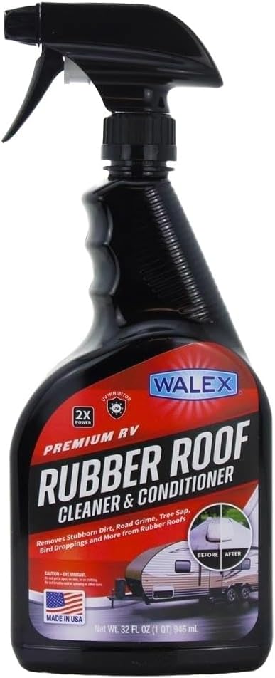 Walex RV Rubber Roof Cleaner/Conditioner - Removes Dirt, Road Grime, Tree Sap, Bird Droppings & More, Conditions RV Roof After Application; Great for RVs, Campers, Motorhomes, & Trailers, 32 oz