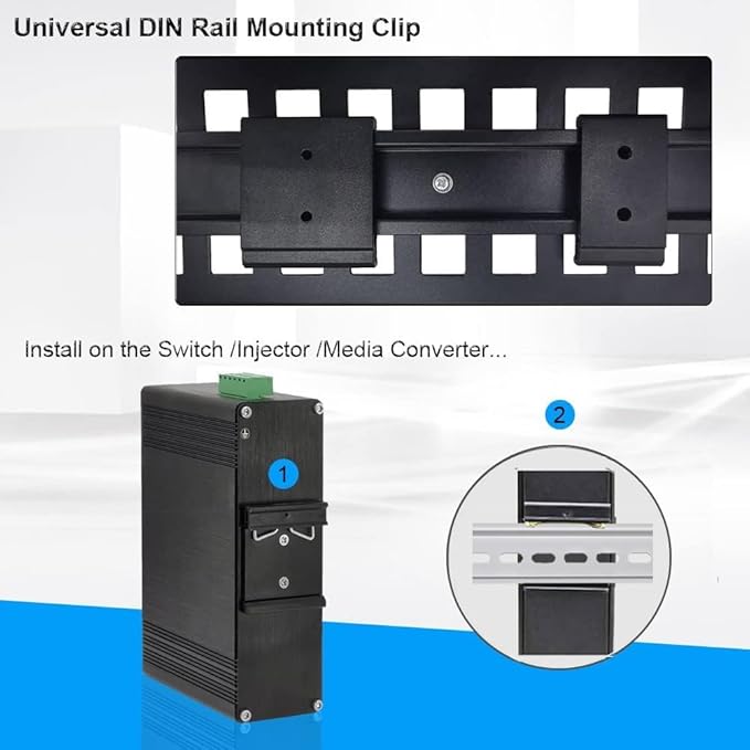 1.73" Width DIN Rail Mounting Clip, Universal Aluminum Alloy Bracket, Snap-in Fixed Clamp for 35mm Slotted DIN Rail, 4-Pack