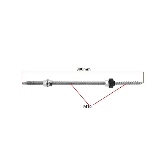 Pack of 4 Hanger Bolts 304 Stainless Steel Height Adjustable Solar Hanger Bolts for Photovoltaic Solar Attachment on Building Roofs, M10 x 300 mm, 549-A-BIW