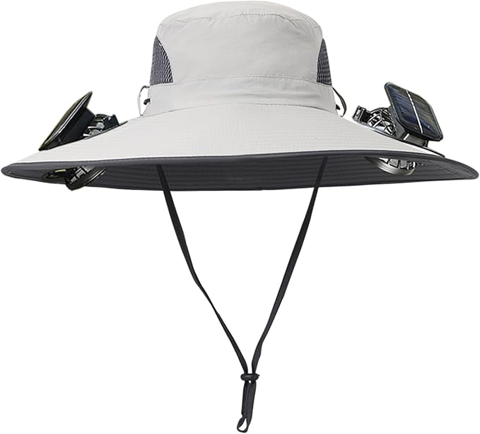 Men Women Wide Brim Sun Hats with 2 Solar Fan Waterproof Breathable Bucket Hat Outdoor Fishing Hat for Hiking Camping