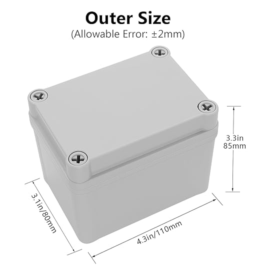 LeMotech Junction Box IP67 Waterproof Dustproof ABS Plastic Project Box for Electrical Outdoor Enclosure Gray 4.3 x 3.1 x 3.3 inch (110 x 80 x 85 mm),2 Pack