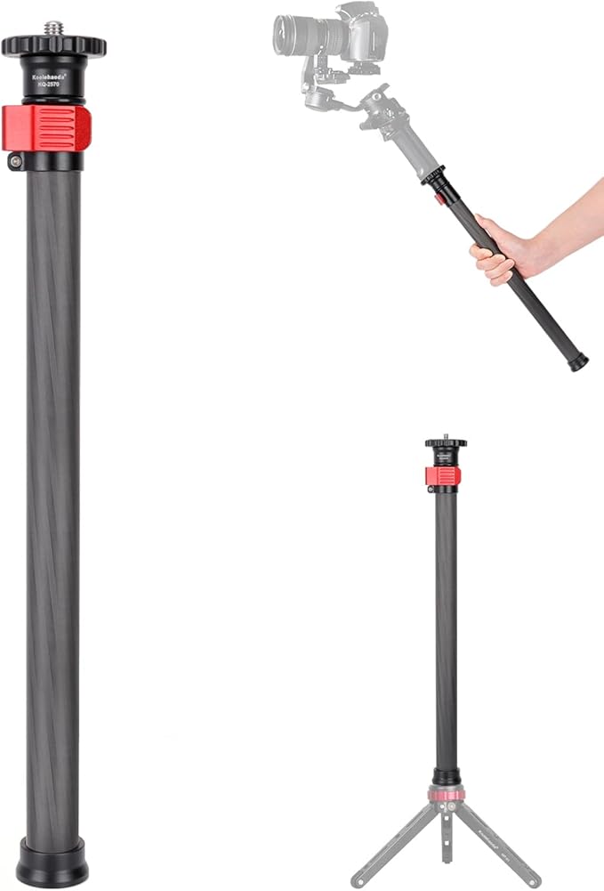 Koolehaoda Tripod Extender 2 Section Center Column Extension 28" Carbon Fiber Telescopic Stick Rod with 1/4" to 3/8" Screw Compatible with Tripod/Monopod/Gimbal/Camera, Max Load 33lb