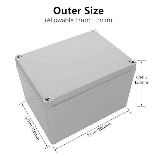 LeMotech Junction Box IP67 Waterproof Dustproof ABS Plastic Project Box for Electrical Outdoor Enclosure Gray 7.9 x 5.9 x 5.1 inch (200 x 150 x 130 mm)