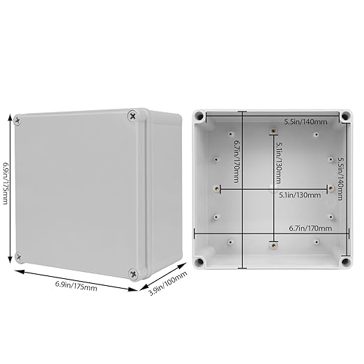 Junction Box，6.9"x 6.9"x 3.9" Outdoor Electrical Box with Mounting Plate, IP67 Dustproof Waterproof ABS Plastic Project Box, DIY Electrical Enclosure Gray (175x 175x 100 mm)
