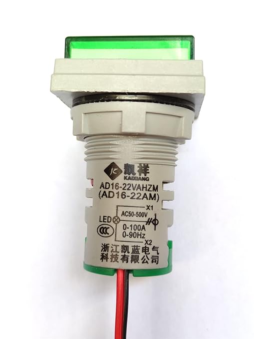 with Three-Digit Display AC Current, Voltage, Frequency Indicator, 22mm Square Head LED Multi-Function Measuring Instrument Monitor (Green)