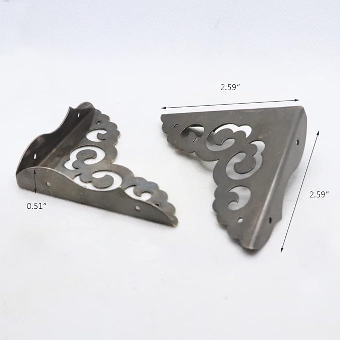 4Pcs Table Corner Protectors, 2.6"x2.6" Antique Bronze Metal Corner Protector, Table Corner Guards, Triangle Corner Decorative, Metal Edge Safety Corner for Wood Furniture Table Boxes Cabinets