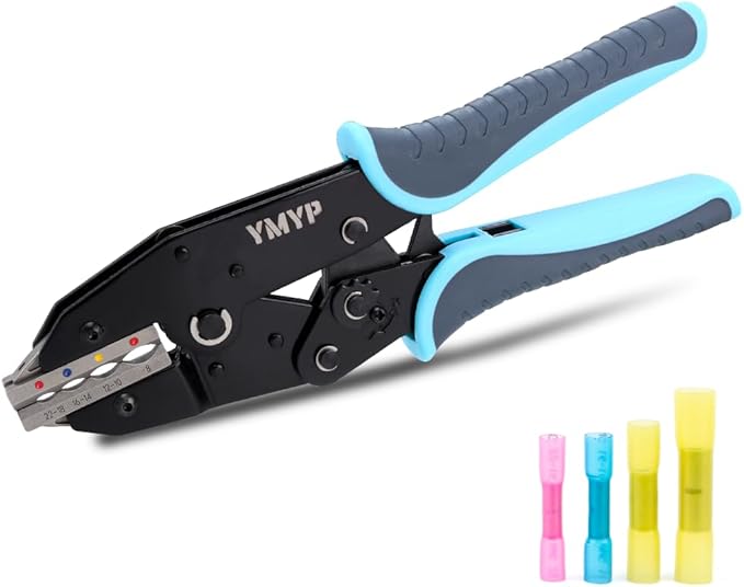 Heat Shrink Connectors Crimping Tool - Ratcheting Wire Crimper - AWG 22-8 (0.5-8.0mm²) - Electrical Crimping Tool