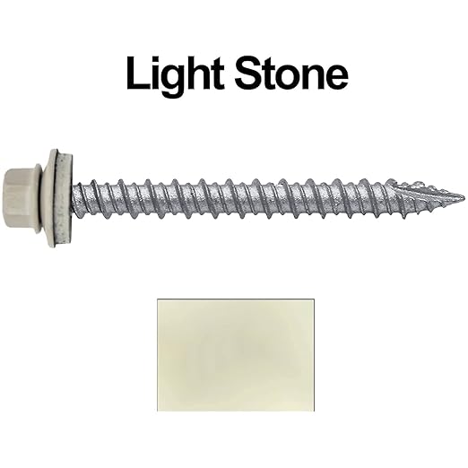 Metal ROOFING SCREWS: (250) 10 x 2" Light Stone Hex Head Sheet Metal Roof Screw. Self starting metal to wood siding screws. EPDM washer. Colored head