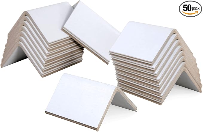 IDL Packaging Cardboard Edge Protectors 2" x 2" x 3", Pack of 50, White, 0.160" Thick - Reinforced V-Board Edge Guards for Pallets - Heavy-Duty Cardboard Corners for Shipping