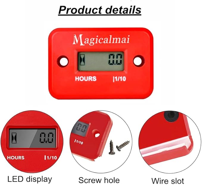 2pcs Magicalmai Inductive Hour Meter for Gas Engine Lawn Mower Dirt Bike Motorcycle Motocross Snowmobile Karting Marine ATV Boat Outboard Motor Generator Waterproof Hour Meters - Red