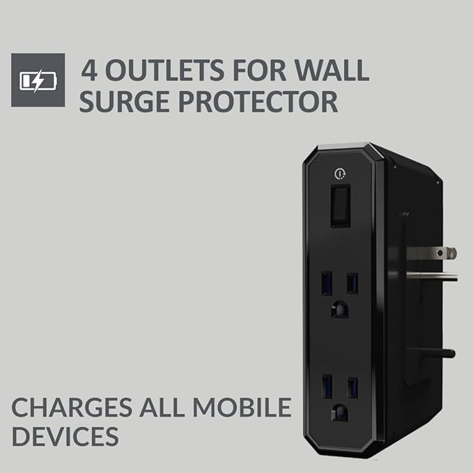 Austere III Series, Wall Power 4 Outlet Surge Protector, 2500 Joules, EMI/RFI Filtering, Flameless MOV, Overcurrent Protection, SmartFit Outlets, 4 Year Component Guarantee