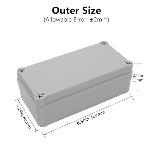 LeMotech Junction Box IP67 Waterproof Dustproof ABS Plastic Project Box for Electrical Outdoor Enclosure Gray 6.3 x 3.1 x 2.2 inch (160 x 80 x 55 mm),2 Pack