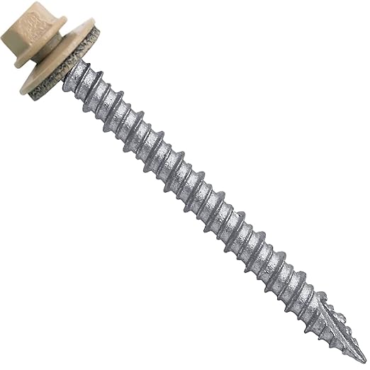Metal ROOFING SCREWS: (250) 10 x 2" Tan Hex Head Sheet Metal Roof Screw. Self starting metal to wood siding screws. EPDM washer. Colored head