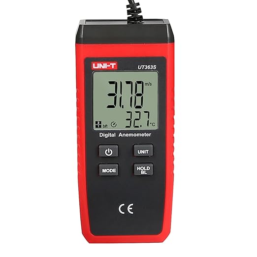 UNI-T UT363S Handheld Anemometer Wind Speed Meter Wind Chill Air Temperature Gauge -14°F to 122°F/-10°C to 50°C with Extendable Wind Sensor LCD Backlight Max Min Avg Data Hold, 1 Meter Drop Durability