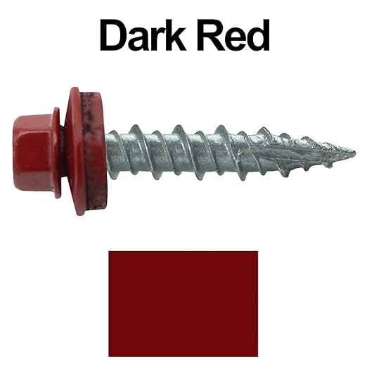 Metal Roofing Screws: (250) 10 x 1 Dark Red Hex Head Sheet Metal Roof Screw. Self Starting Metal to Wood siding Screws. EPDM Washer. Colored Head