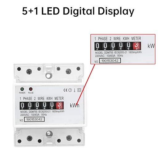 Electric Meter, KWh Meter, Single Phase 4P LED DIN-Rail Electricity Power Consumption Wattmeter Energy Meter, 10-40A