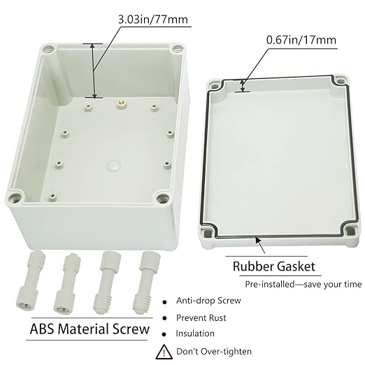 Zulkit Junction Box ABS Plastic Dustproof Waterproof IP67 Junction Boxes Universal Electrical Project Enclosure DIY Electronic Project Box Grey 7.87 x 5.91 x 3.94 inch (200 x 150 x 100 mm)