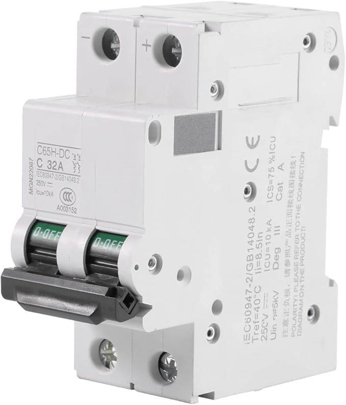 Low-Voltage DC Miniature Circuit Breaker for Solar Panels Grid System - din Rail Mount, 2P 250V Breaker DC Circuit Amp Solar Double Pole (32A)