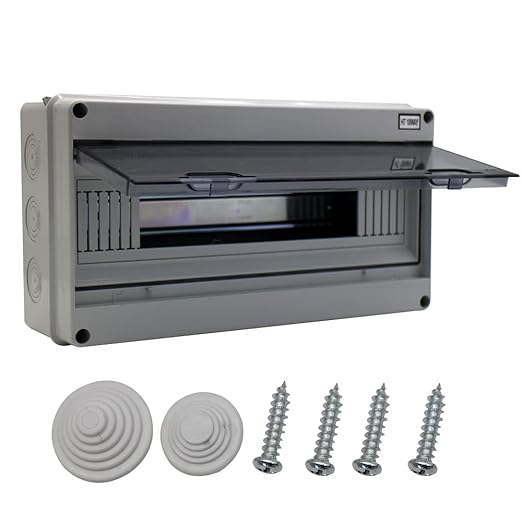 18 Din Rail Power Distribution Box Circuit Breaker Protector Cover Electrical Distribution Boxes Lid Gray with Terminal and DIN Rail for Miniature Circuit Breaker