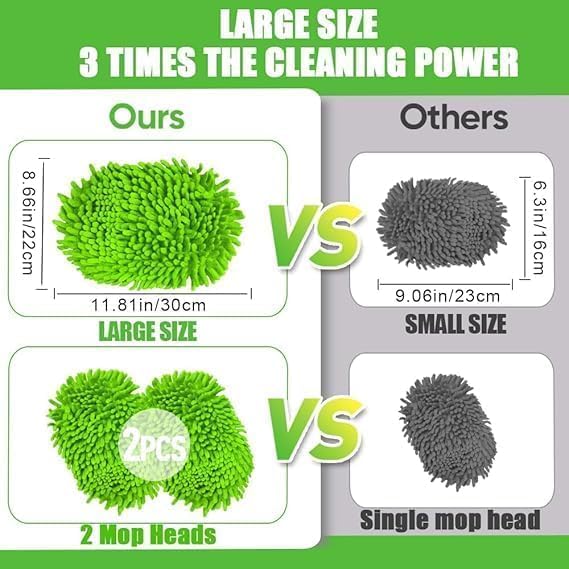 62" Long Reach Car Wash Mop with Dual Soft Heads - Gentle Chenille & Absorbent Microfiber Mitt for Safe Cleaning on Vehicles, SUV, Truck & RV (2 Extra Replacement Heads)