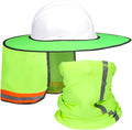 Hard Hat Sun Shade with Full Brim Visor, Shield Your Neck from Sun, Men's Construction Accessories for Hardhat Hats UV Sunshade Helmet Attachment with Reflective Strip, 2 pcs Set