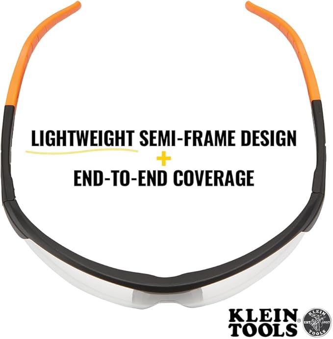 KLEIN TOOLS 60159 Safety Glasses, PPE Protective Eyewear with Semi Frame, Scratch Resistant and Anti-Fog, Clear Lens