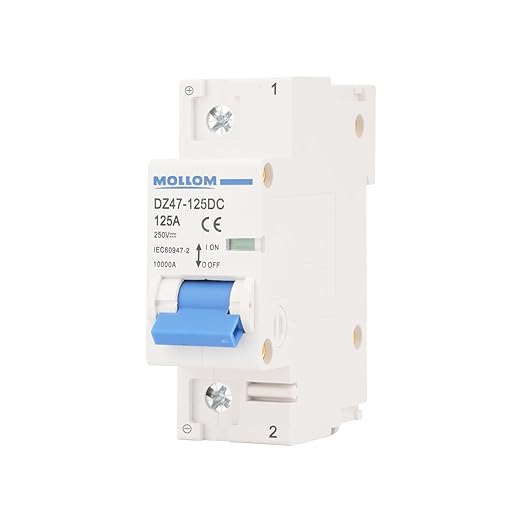 MOLLOM DC 1 Pole Miniature Circuit Breaker, 250V 125Amps, C125 Scene Visualization Custom MCB Thermal Magnetic Trip, 6KA Breaking Capacity DC Disconnect Switch for Solar PV System