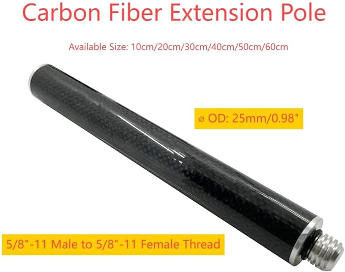 Carbon Fiber Extension Pole Rod 5/8-11 Threads Screw Mount Telescopic Pole Extender for Level GPS RTK Surveying GNSS Robotics Antenna Height Measurement Tripod Stabilizer (25cm/9.8")