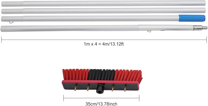Outdoor Window Cleaning Pole Kit Washing Equipment with 4×3.28ft Poles & 180 Degree Brush Head Window Washing Equipment Solar Panel Cleaning Kit for Cleaning High Windows, Photovoltaic Solar Panels