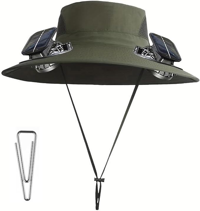 Solar Fan Hats for Men Removable Wide Brim Sun Hat Outdoor Hats with 2 Fans Built in Sun Protection Fishing Hat