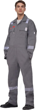 Flame Resistant FR Hi Vis Coveralls for Men NFPA 2112 Complied 7oz Overall for Men Reflective Tape 6 Pockets Coverall