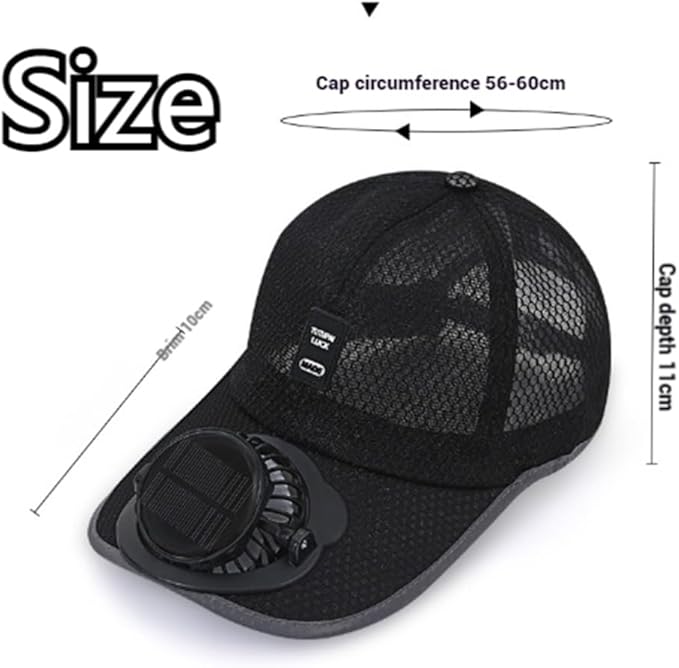 Solar Rechargeable Peaked Cap, New Breathable Solar Powered Baseball Cap with Built-in Fan for Outdoor, Heat Relief