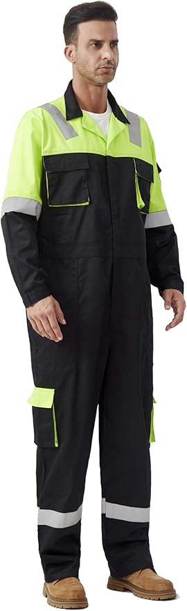 Men's Work Coverall High Visibility Overalls Mechanics Coveralls Workwear Jumpsuit with Multi Pockets