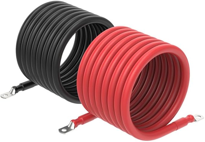 RICH SOLAR 6 Gauge 6AWG One Pair 8 Feet Red + 8 Feet Black Inverter Battery Cable 5/16-Inch Lugs for Solar RV Marine Motorcycle Car (8FT 6AWG)