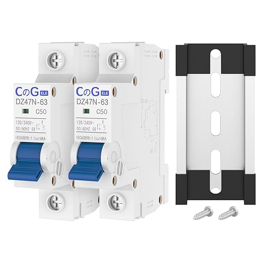 AC Miniature Circuit Breaker 50 Amp 1 Pole 120/240V Solar AC Disconnect Switch Thermal Magnetic Trip Din Rail Mount