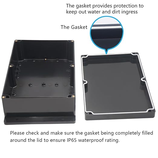 Zulkit Junction Box ABS Plastic Dustproof Waterproof IP65 Universal Electrical Boxes Project Enclosure with Fixed Ear Black 10.4 x 7.2 x 3.7 Inch (263 x 182 x 95 mm) (Pack of 1)